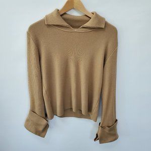 G.P. & F. Polo Sweater, Collared Wool, Tan, Cuff Sleeve, Made in Italy, Cropped